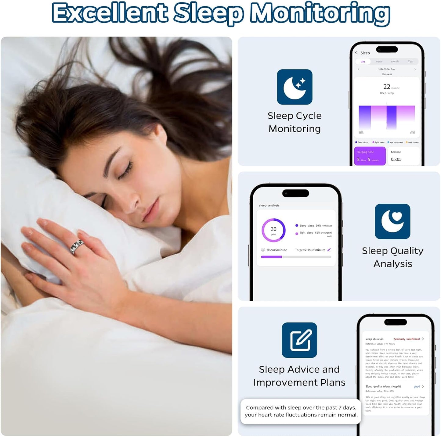Smart Health Tracking Ring with Sleep Monitoring, Heart Rate Measurement, and Activity Tracking Features - Waterproof Fitness Ring with Air Gesture Control, Up to 7-Day Battery Life, Compatible with iOS and Android (Stylish Silver #8)