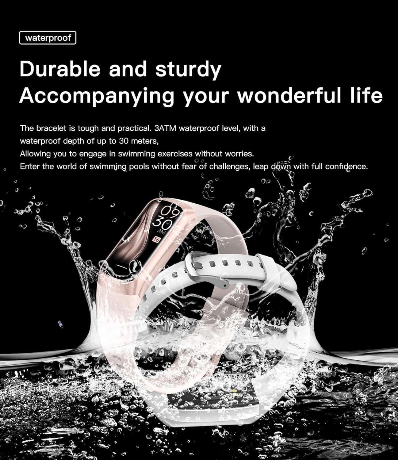 Health and Fitness Tracker for Men and Women, AMOLED Display, Compatible with Android & iOS, Features Alarm, Stopwatch, Blood Pressure Monitor, Calorie Counter, IP68 Waterproof, Step Tracking