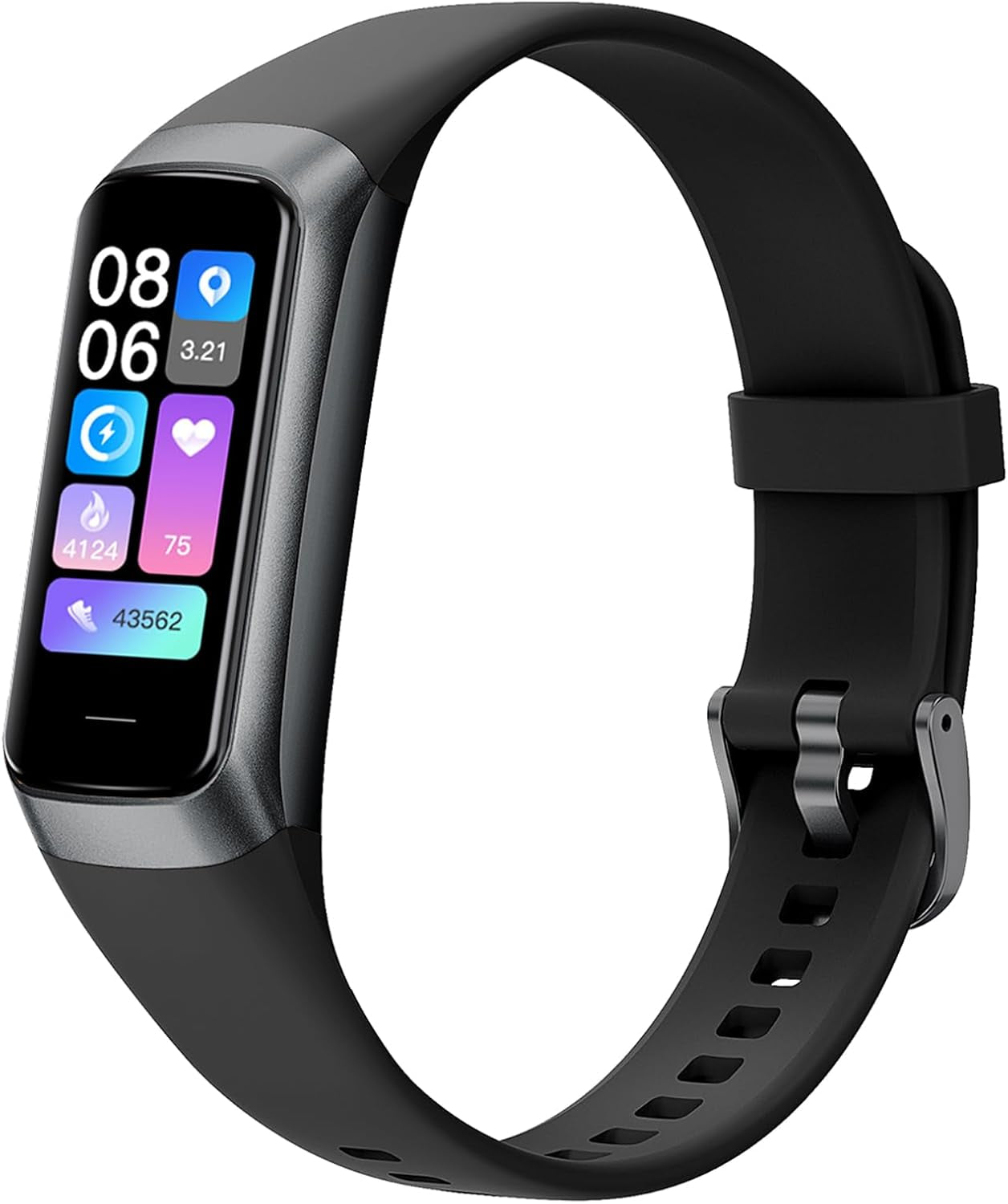 Health and Fitness Tracker for Men and Women, AMOLED Display, Compatible with Android & iOS, Features Alarm, Stopwatch, Blood Pressure Monitor, Calorie Counter, IP68 Waterproof, Step Tracking