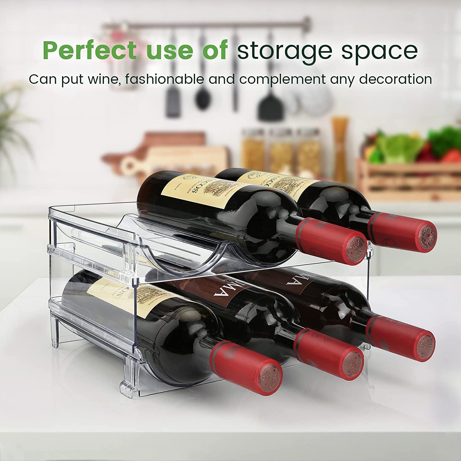 Water Bottle Cabinet Organizer - Set of 2 Stackable Storage Racks for Efficient Water Bottle Storage
