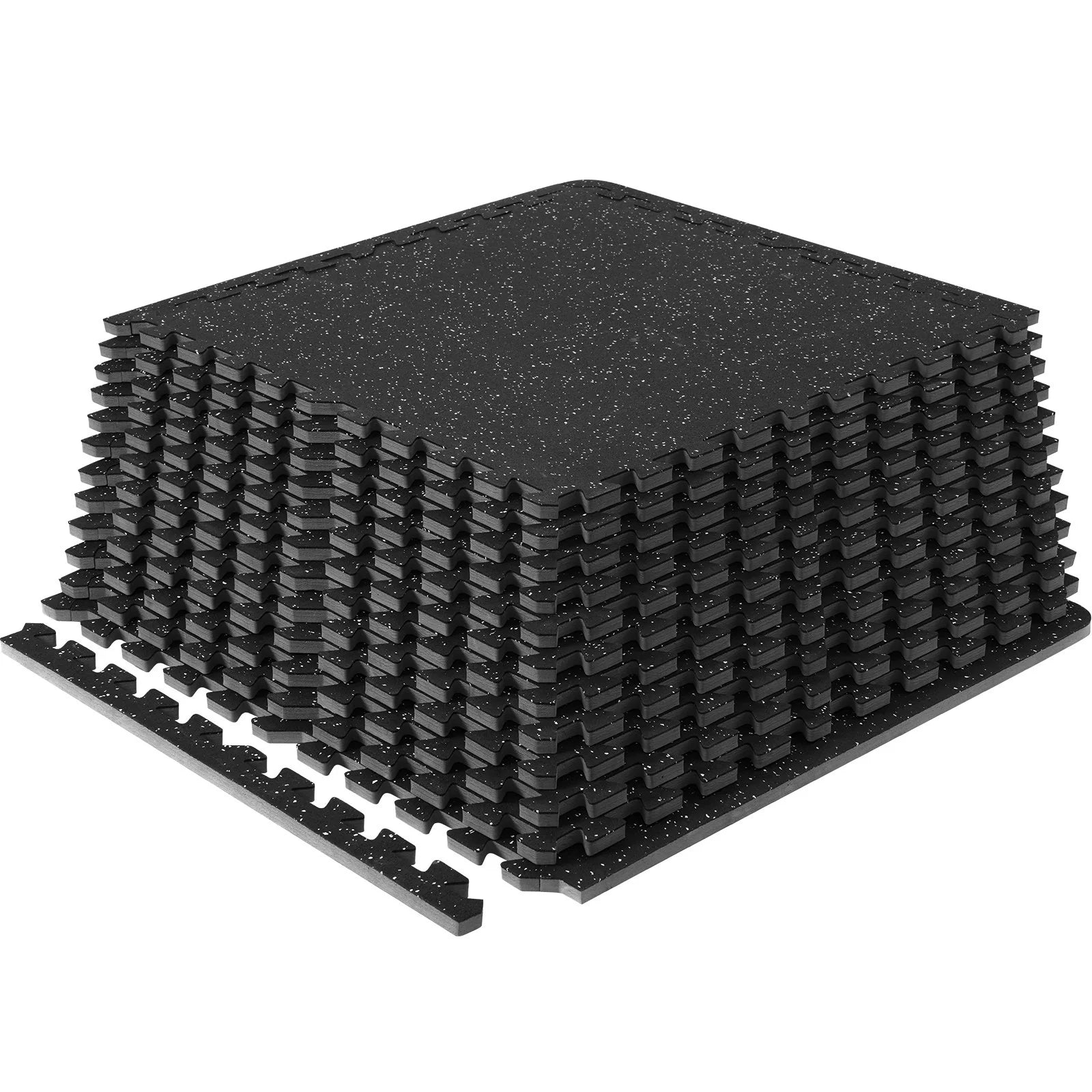 VEVOR 12 PCS 1/2 Inch Thick Gym Floor Mats, 24 X 24 EVA Foam & Rubber Top Interlocking Workout Floor Mats with 48 Sq.Ft Coverage, Waterproof Exercise Puzzle Flooring for Gym, Home, Garage, Basement, Black & Grey