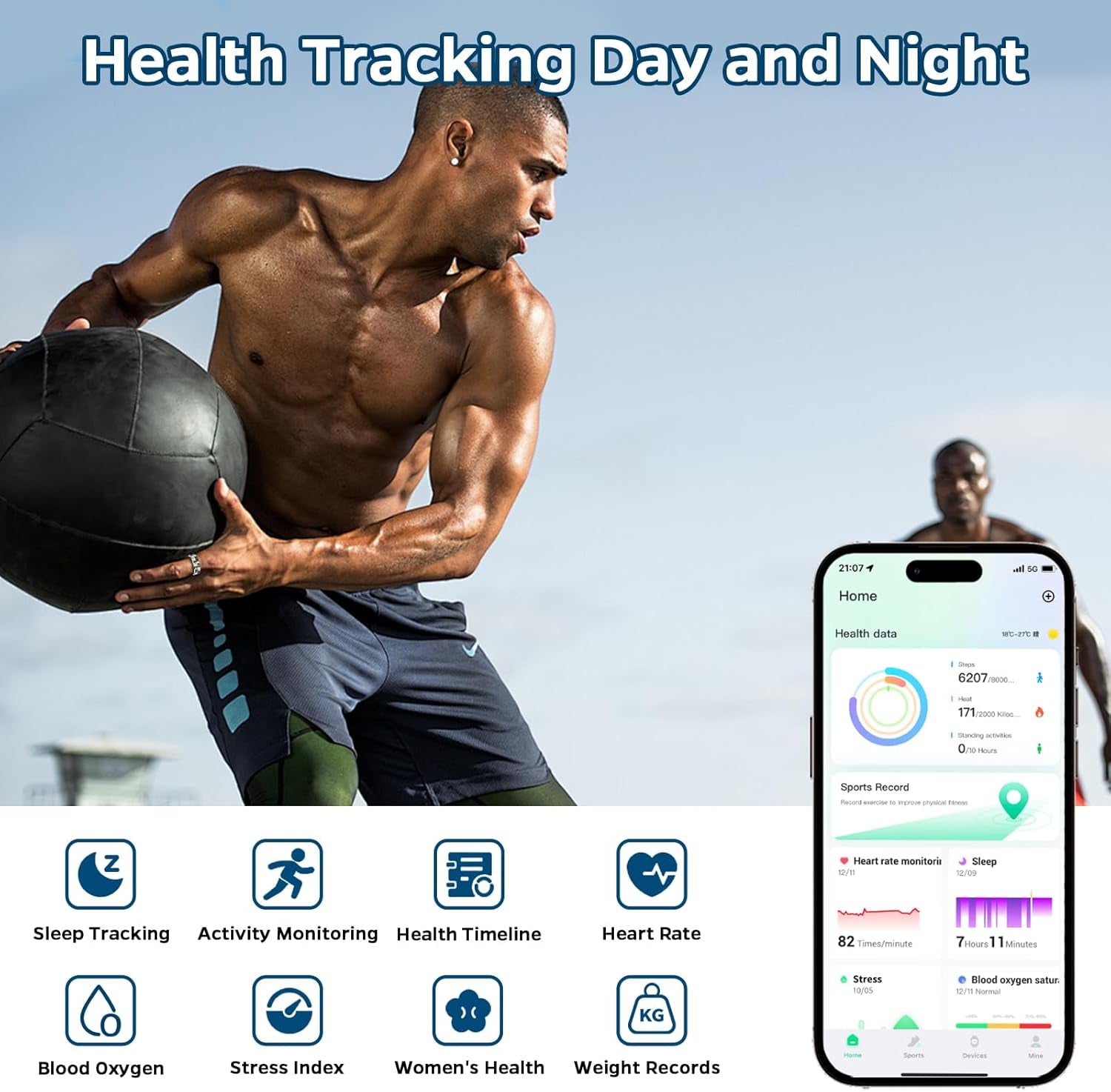Smart Health Tracking Ring with Sleep Monitoring, Heart Rate Measurement, and Activity Tracking Features - Waterproof Fitness Ring with Air Gesture Control, Up to 7-Day Battery Life, Compatible with iOS and Android (Stylish Silver #8)