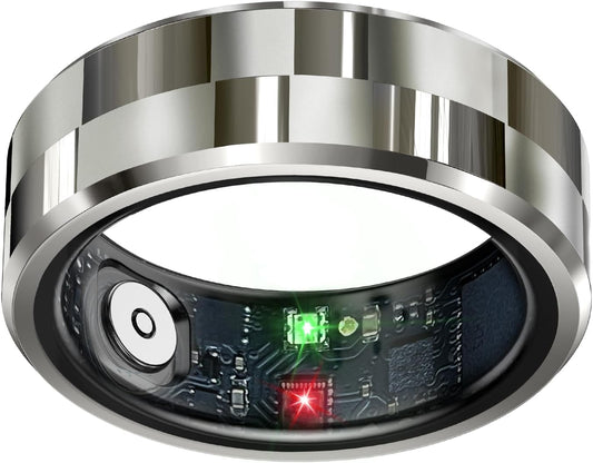Smart Health Tracking Ring with Sleep Monitoring, Heart Rate Measurement, and Activity Tracking Features - Waterproof Fitness Ring with Air Gesture Control, Up to 7-Day Battery Life, Compatible with iOS and Android (Stylish Silver #8)