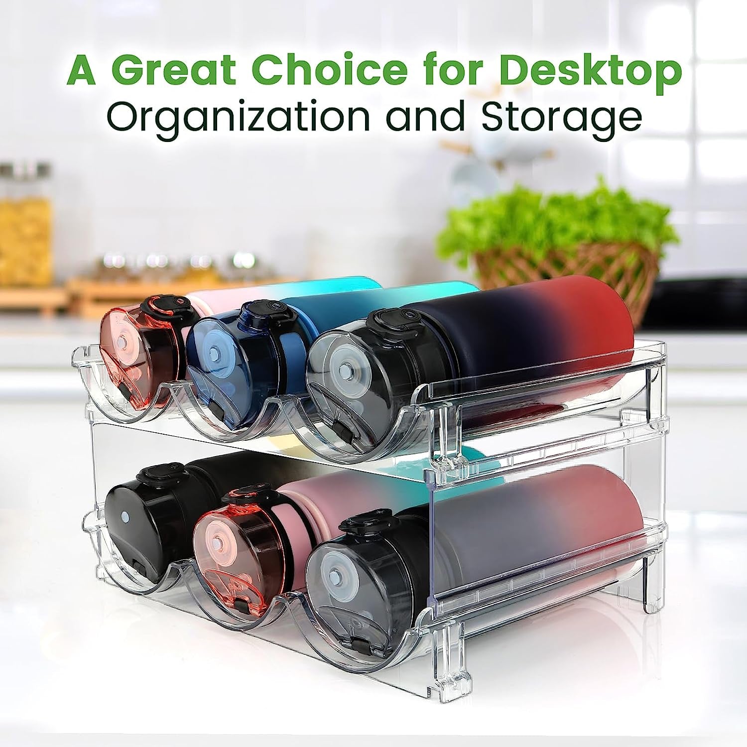 Water Bottle Cabinet Organizer - Set of 2 Stackable Storage Racks for Efficient Water Bottle Storage