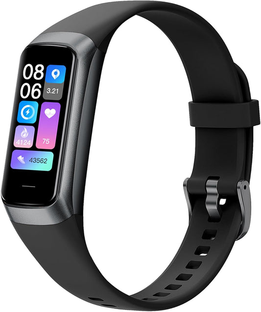 Health and Fitness Tracker for Men and Women, AMOLED Display, Compatible with Android & iOS, Features Alarm, Stopwatch, Blood Pressure Monitor, Calorie Counter, IP68 Waterproof, Step Tracking