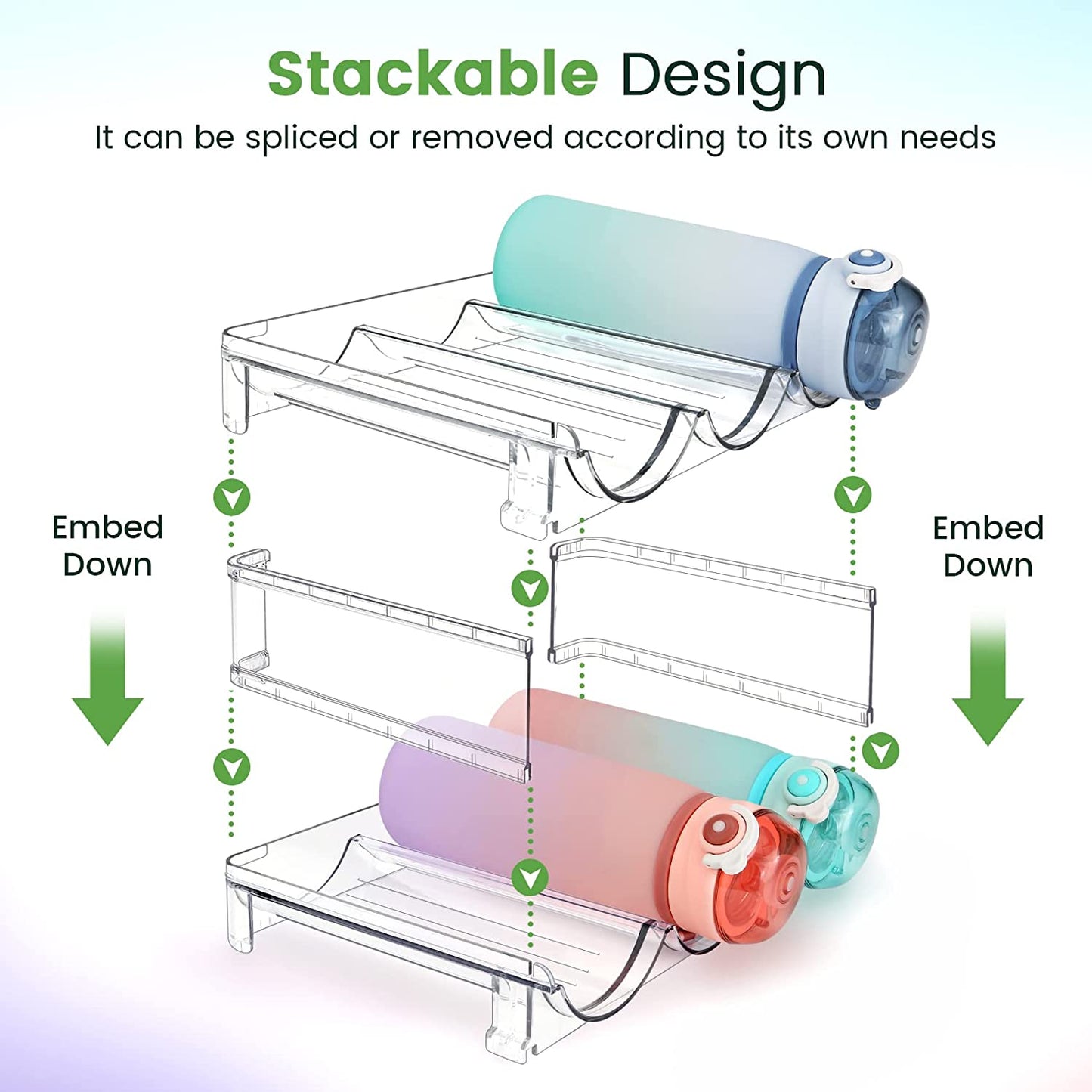 Water Bottle Cabinet Organizer - Set of 2 Stackable Storage Racks for Efficient Water Bottle Storage